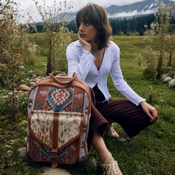 Hair-On Leather & Canvas Backpack-Myra Bag Tori Backpack Travel Bag